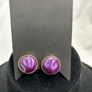 Vintage 50s 60s Purple Moonglow Thermoset Stud Earrings Gold Tone Cabochon